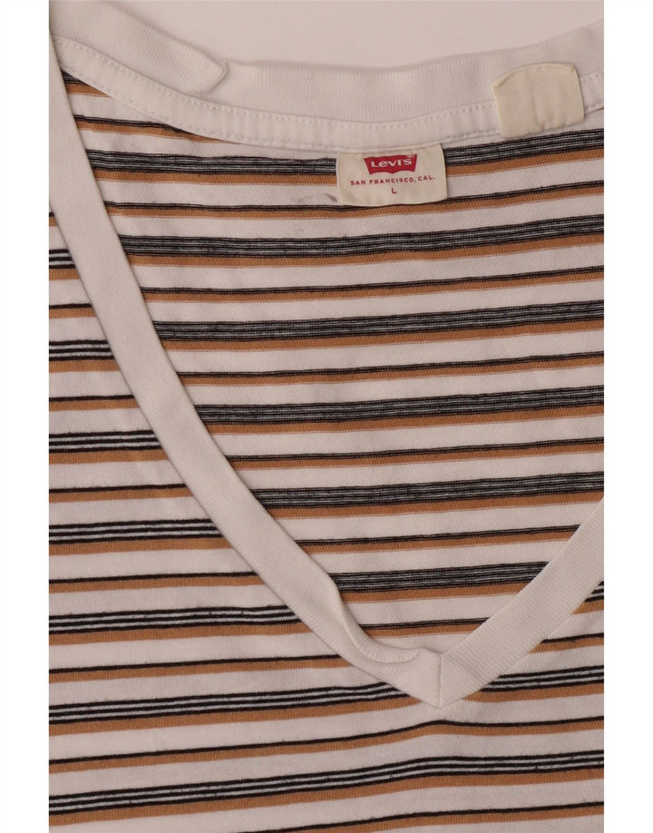 LEVI'S Womens T-Shirt Top UK 16 Large Off White Striped Vintage Levi's and Second-Hand Levi's from Messina Hembry 