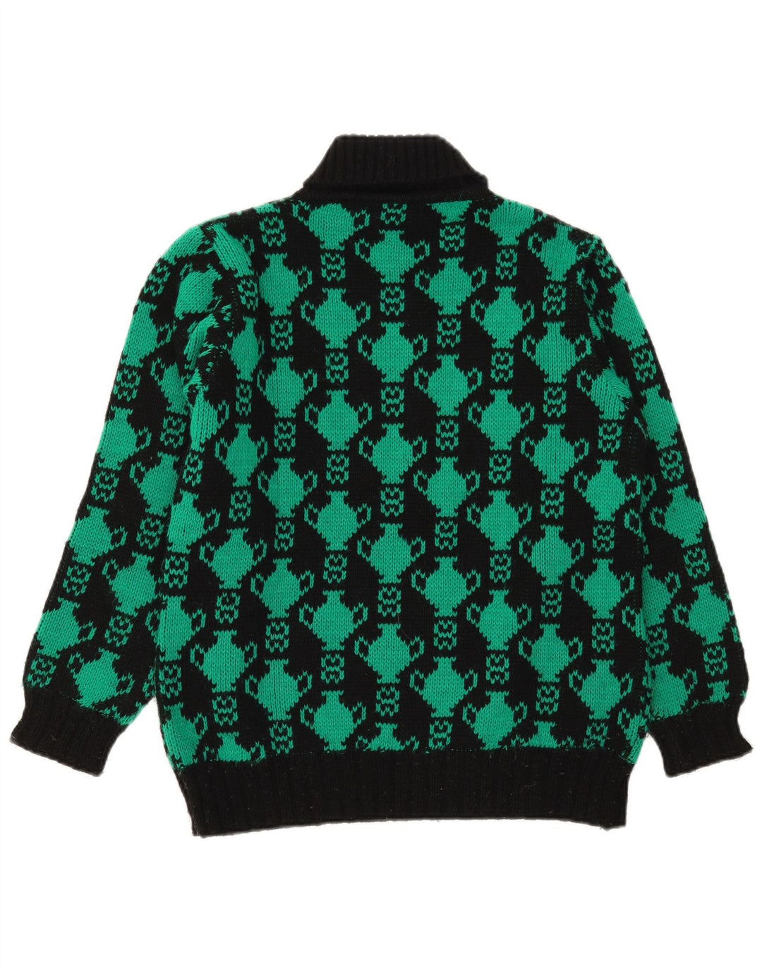 vintage Femmes Motif Abstrait Roll Neck Jumper Pull UK 12 Moyen Noir