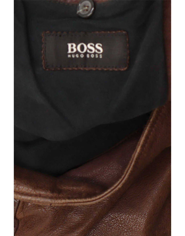 Hugo Boss Veste en cuir pour homme UK 40 Large Marron