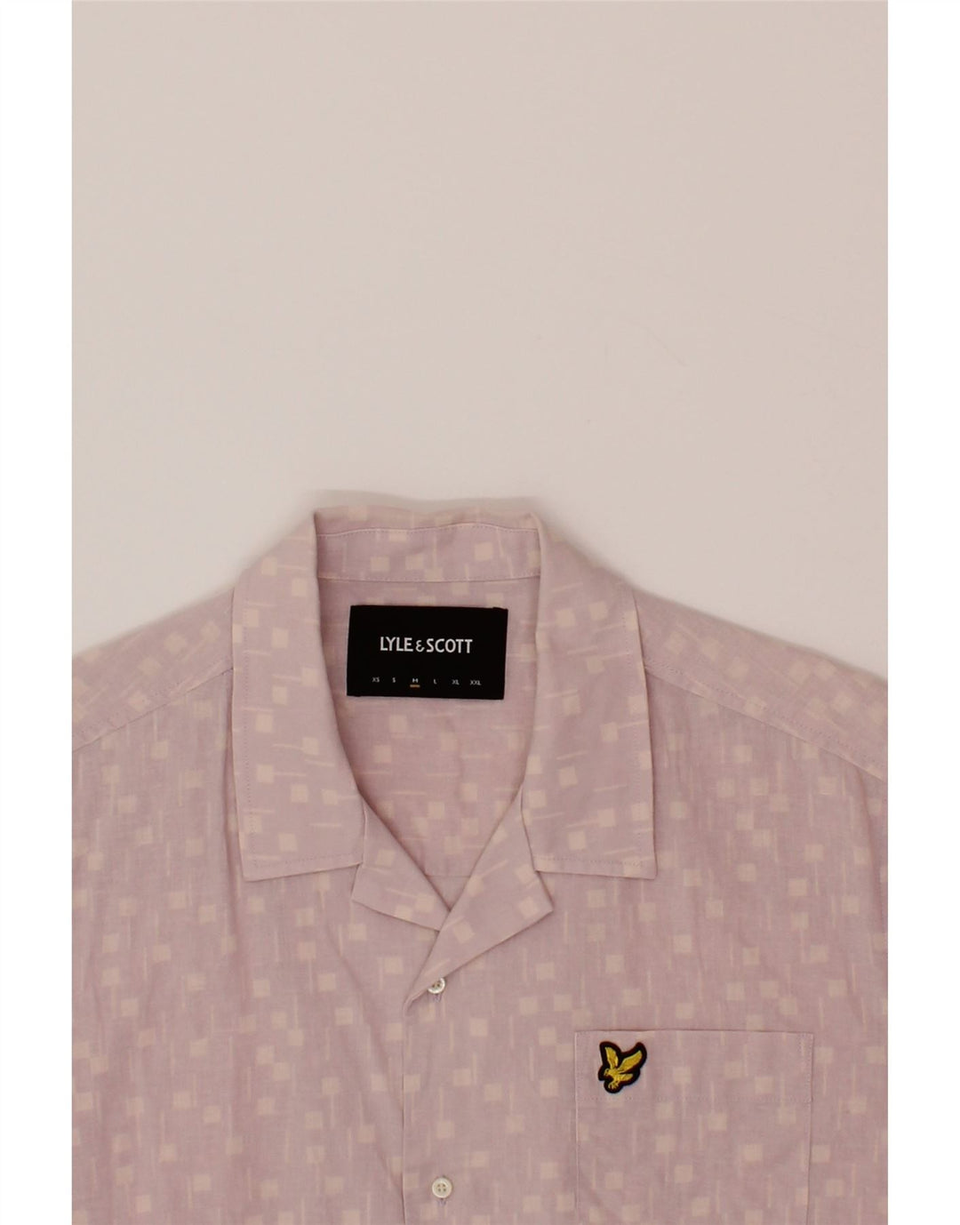 LYLE & SCOTT Mens Short Sleeve Shirt Medium Pink Geometric Linen Vintage Lyle & Scott and Second-Hand Lyle & Scott from Messina Hembry 
