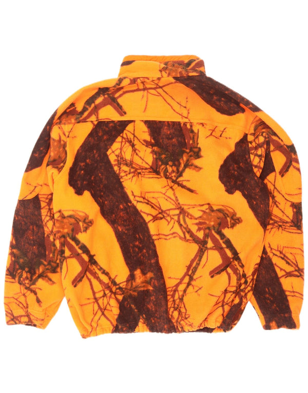 vintage Mens Zip Neck Fleece Jumper XL Orange Camouflage Polyester