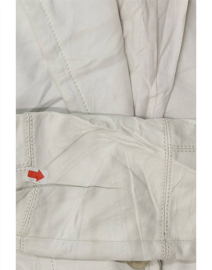 CONBIPEL Womens 2 Button Fleece Blazer Jacket IT 44 Medium White Leather Vintage Conbipel and Second-Hand Conbipel from Messina Hembry 