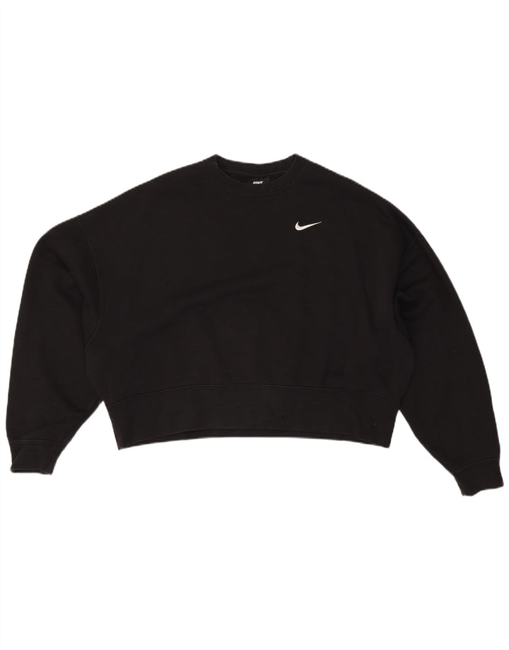 NIKE Femmes Crop Oversize Sweatshirt Jumper UK 10 Petit Coton Noir