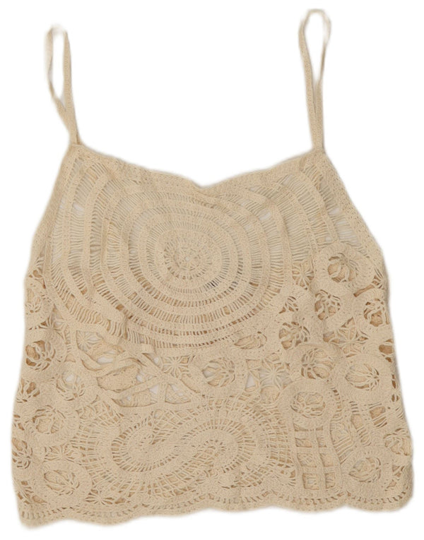 Zara Womens See Through Crochet Cami Top UK 16 Large Cassé