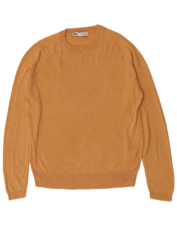 Zara Womens Crew Neck Jumper Sweater UK 12 Medium Orange Viscose