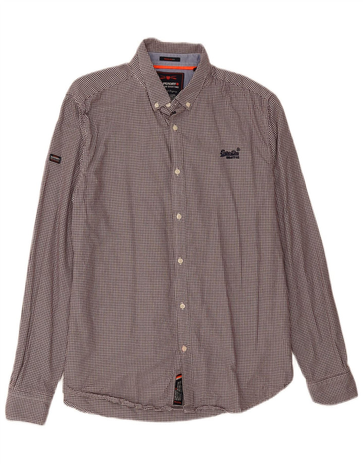 SUPERDRY Mens Regular Fit Shirt Large Burgundy Houndstooth Cotton