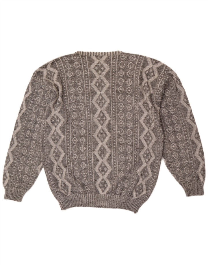 Vogue Pull à col rond pour homme en coton géométrique gris moyen