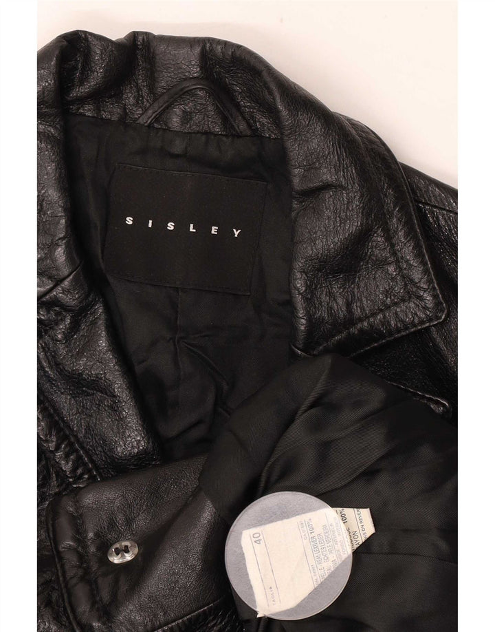 Sisley Veste blazer courte en cuir à 2 boutons pour femme IT 40 Small Noir