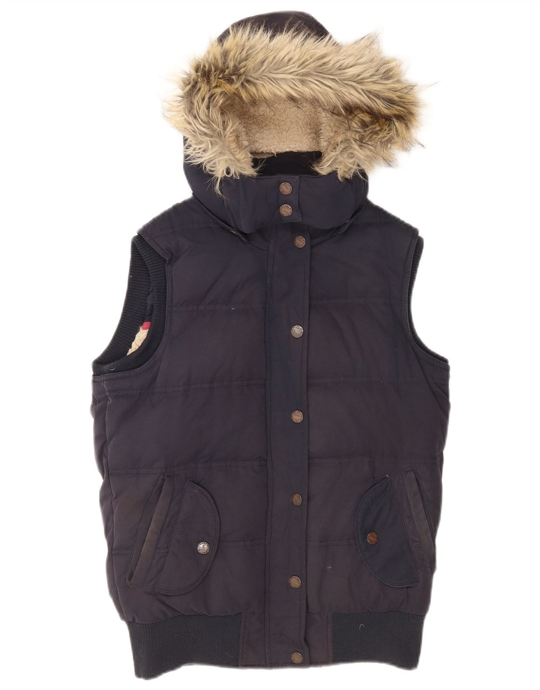 Fat Face Gilet rembourré à capuche pour femme UK 8 Small Bleu marine Polyester
