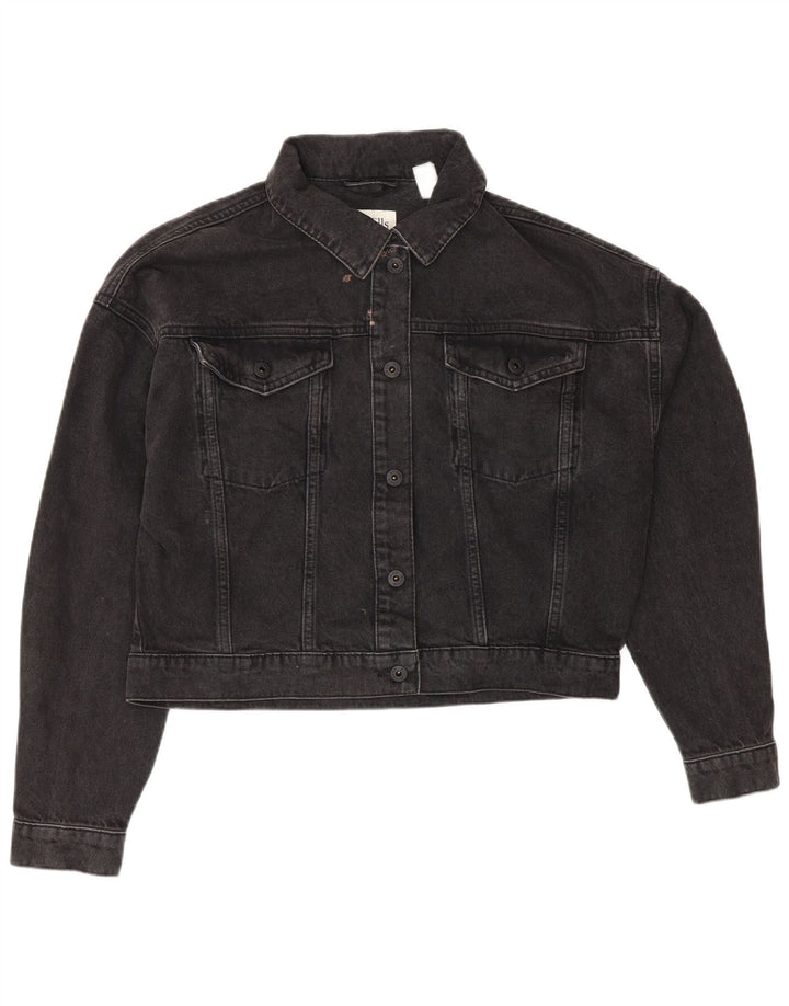 JACK WILLS Veste en jean courte surdimensionnée pour femme UK 10 Petit coton gris