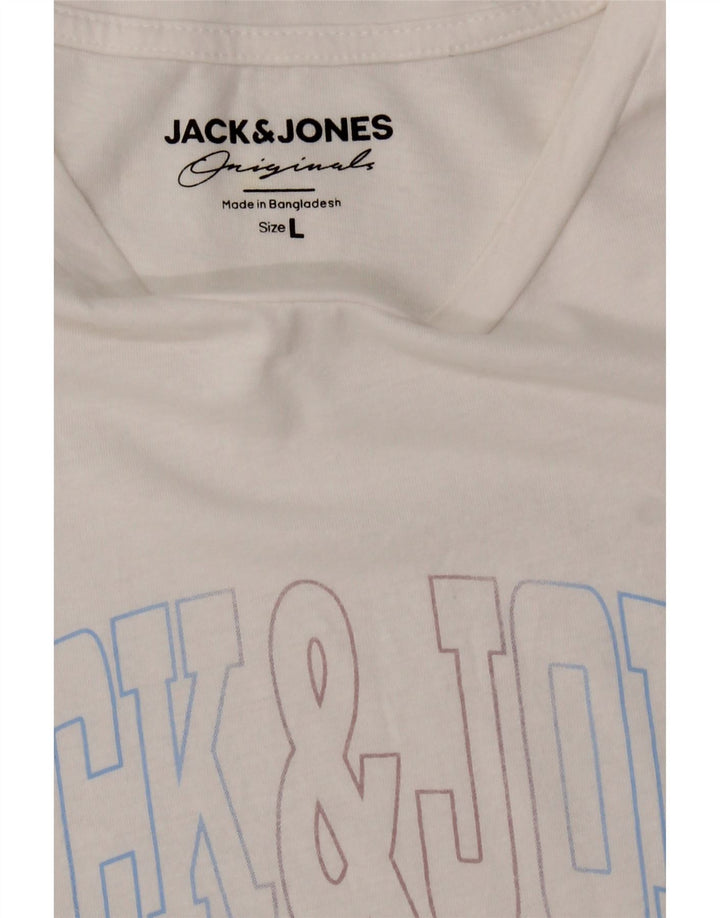 JACK & JONES Mens Graphic T-Shirt Top Large White Cotton Vintage Jack & Jones and Second-Hand Jack & Jones from Messina Hembry 
