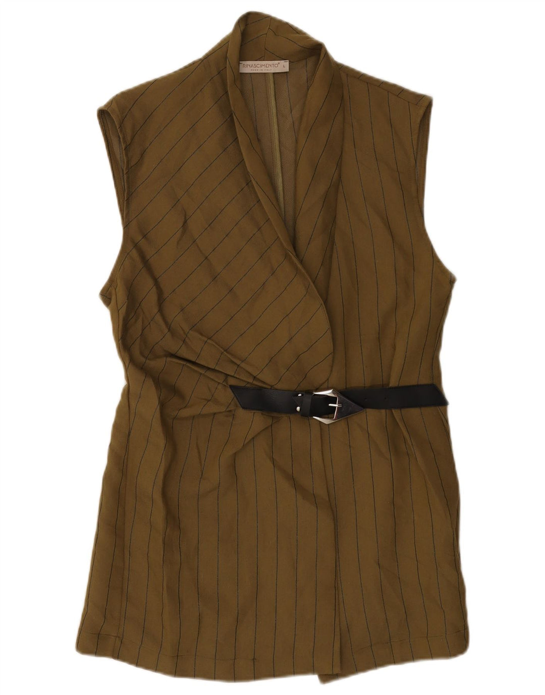 Rinascimento Veste blazer sans manches pour femme UK 14 Large Kaki Rayé