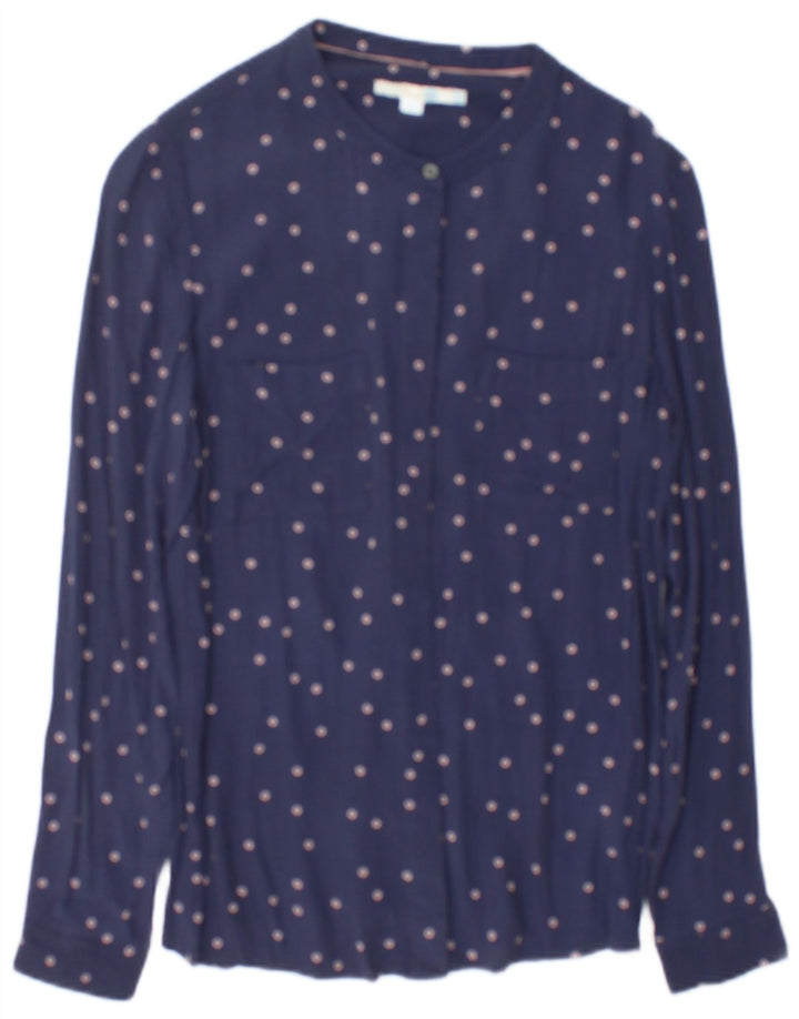 Chemise Boden Femme Chemisier UK 10 Small Bleu Marine Pois Viscose