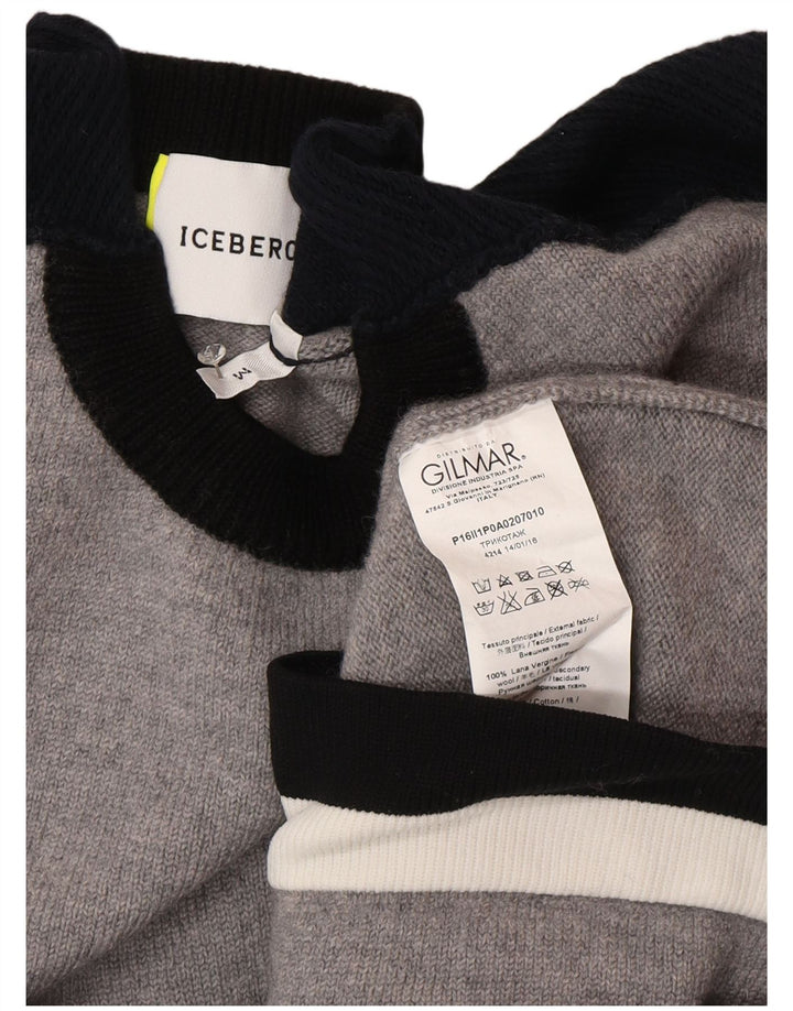 Iceberg Pull à col rond pour femme UK 12 Gris moyen Laine colour block