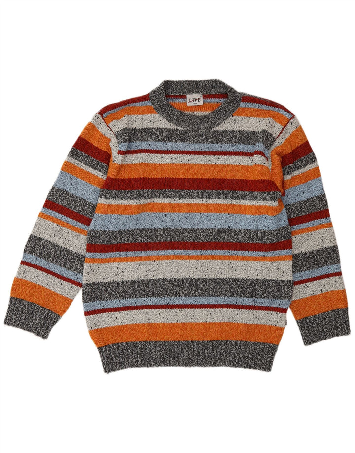 vintage Mens Crew Neck Jumper Pull Grande laine rayée multicolore