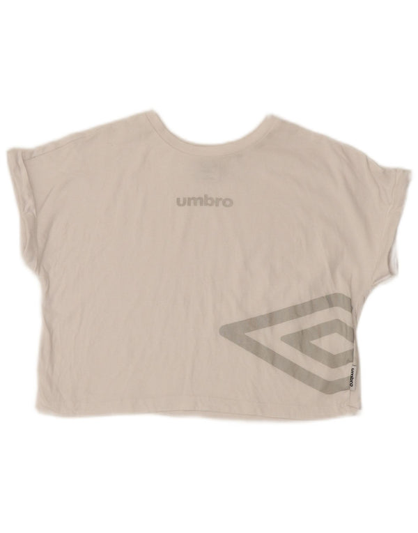 Umbro Womens Crop Graphic T-Shirt Top UK 12 Coton Blanc Moyen