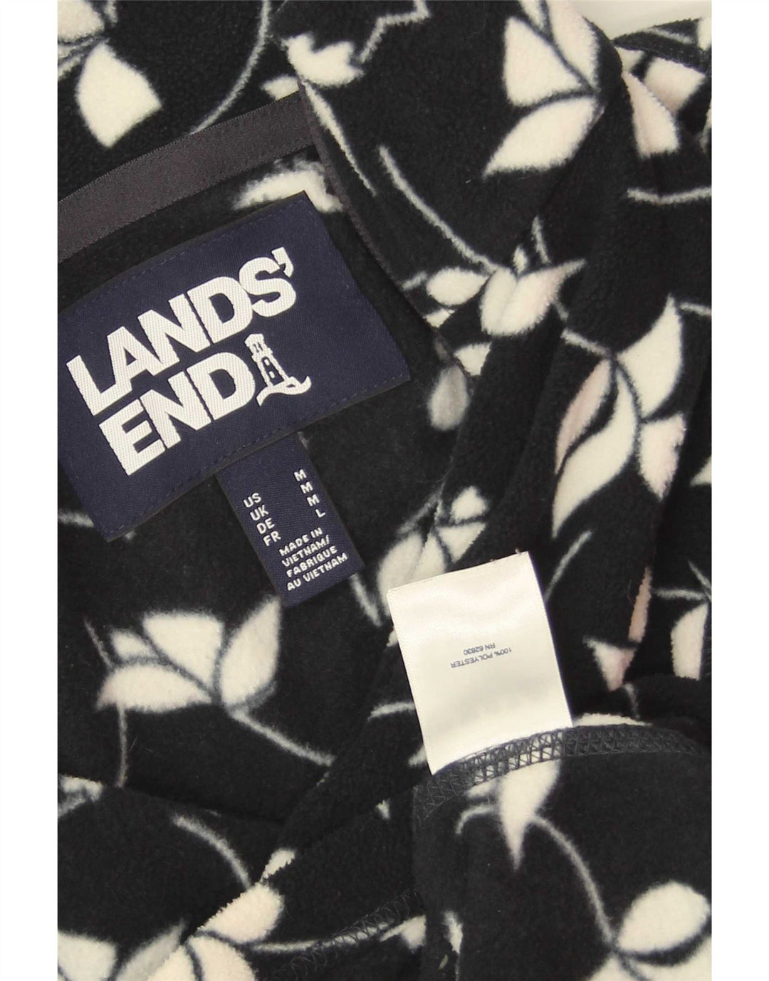 Lands End Veste polaire pour femme UK 14 Medium Bleu marine Floral Polyester