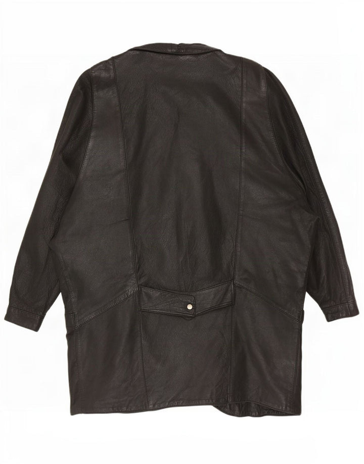 manteau en cuir surdimensionné femme vintage UK 12 Noir Moyen