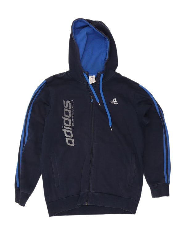 Adidas Pull à capuche zippé graphique pour homme Grand coton bleu marine