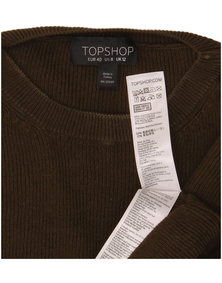 Topshop Haut court à manches longues pour femme UK 42 Kaki moyen Viscose