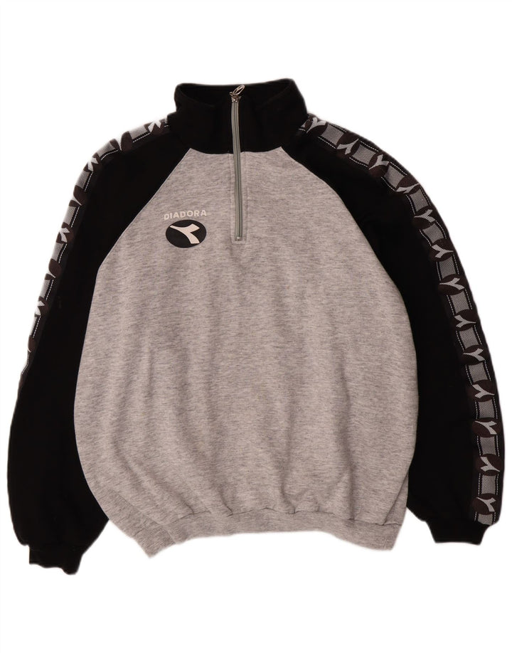 Diadora Sweat-shirt à col zippé pour hommes, grand, en coton color block, gris