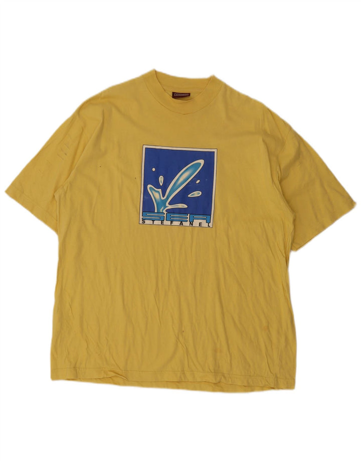 Stefanel Homme T-Shirt Graphique Haut Large Jaune Coton