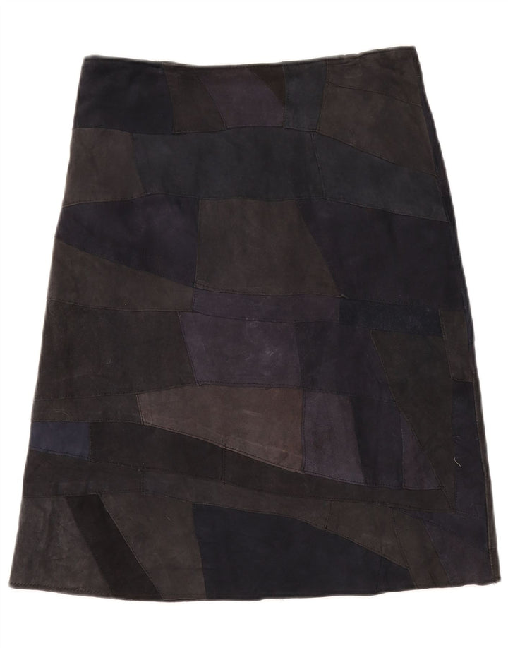 VINTAGE Jupe en daim femme UK 10 Small W28 Cuir patchwork multicolore