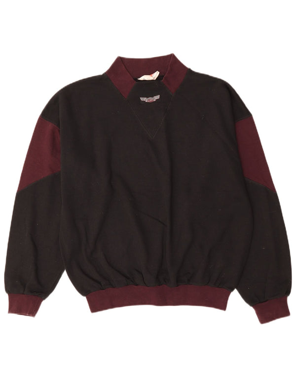 vintage Mens Sweatshirt Jumper Moyen Noir Colourblock Coton