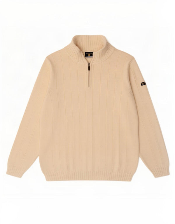 Navigare Pull à col zippé pour homme 2XL en laine blanc cassé