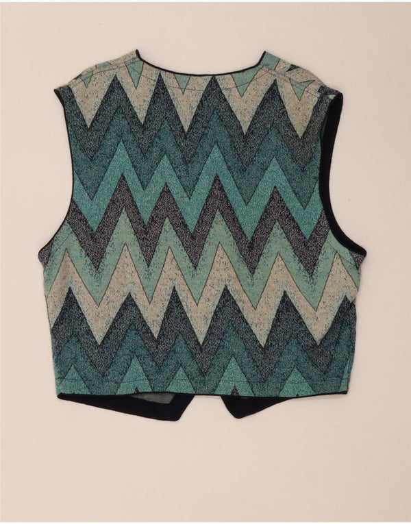 gilet tricoté vintage femme IT 52 2XL Bleu Chevron Coton