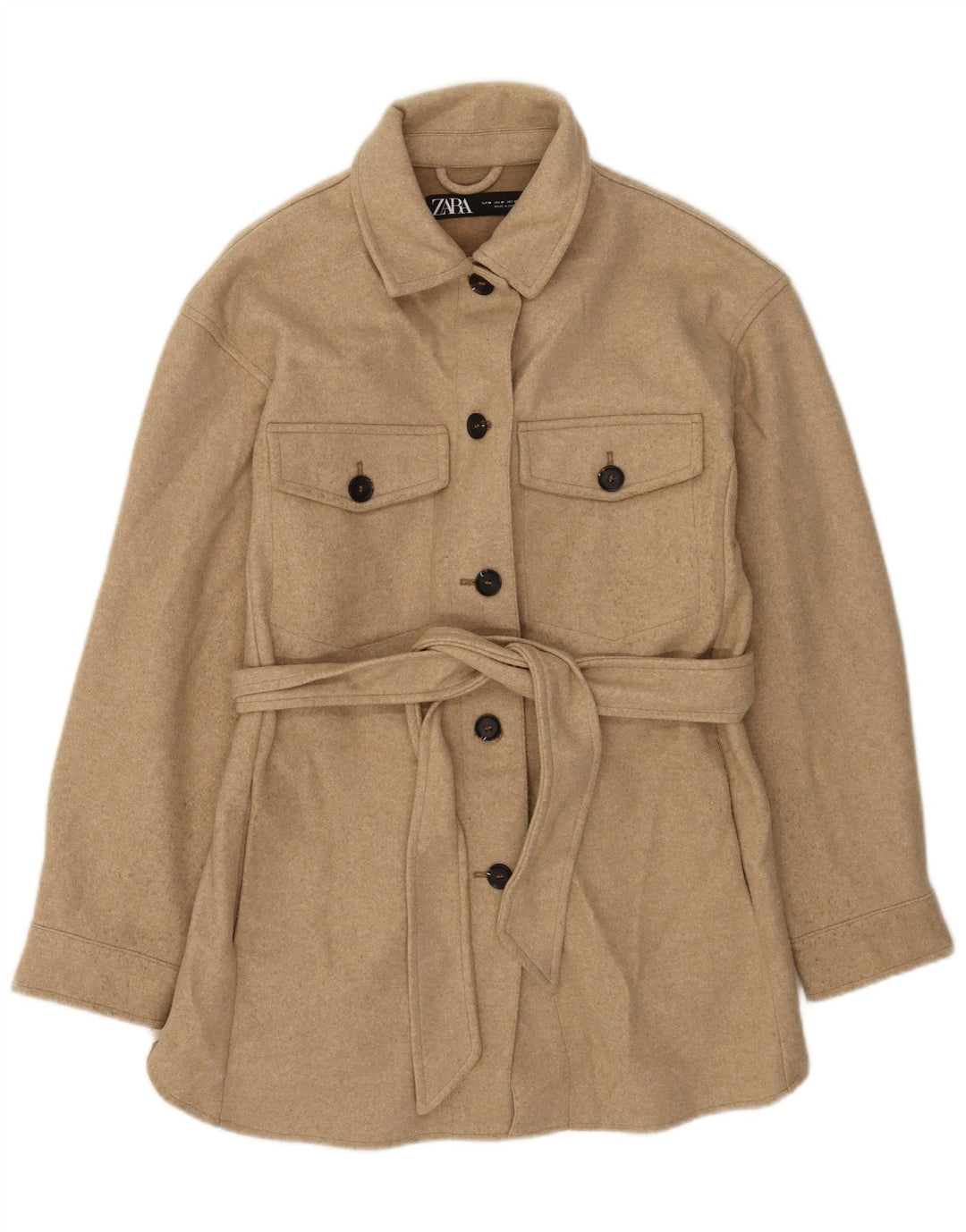 Zara Femme Pardessus UK 14 Polyester Moucheté Beige Moyen
