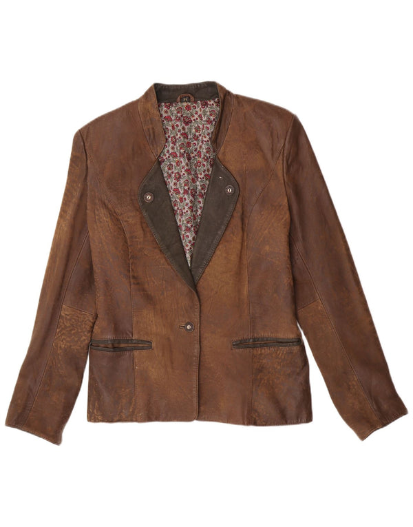 vintage Femme 1 Bouton Blazer Veste EU 38 Medium Brown Colourblock