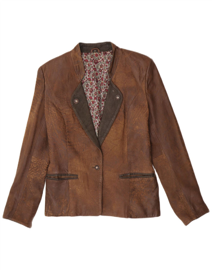 vintage Femme 1 Bouton Blazer Veste EU 38 Medium Brown Colourblock