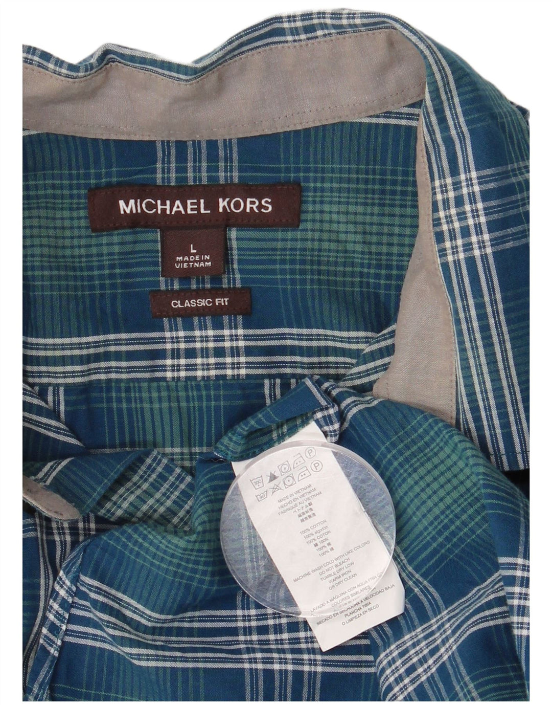 Michael Kors Chemise classique pour homme en coton à carreaux bleus