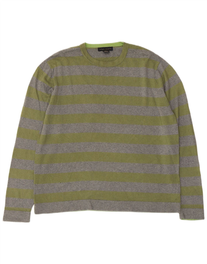 Banana Republic Pull Col Rond Homme Gris Moyen Rayé Soie