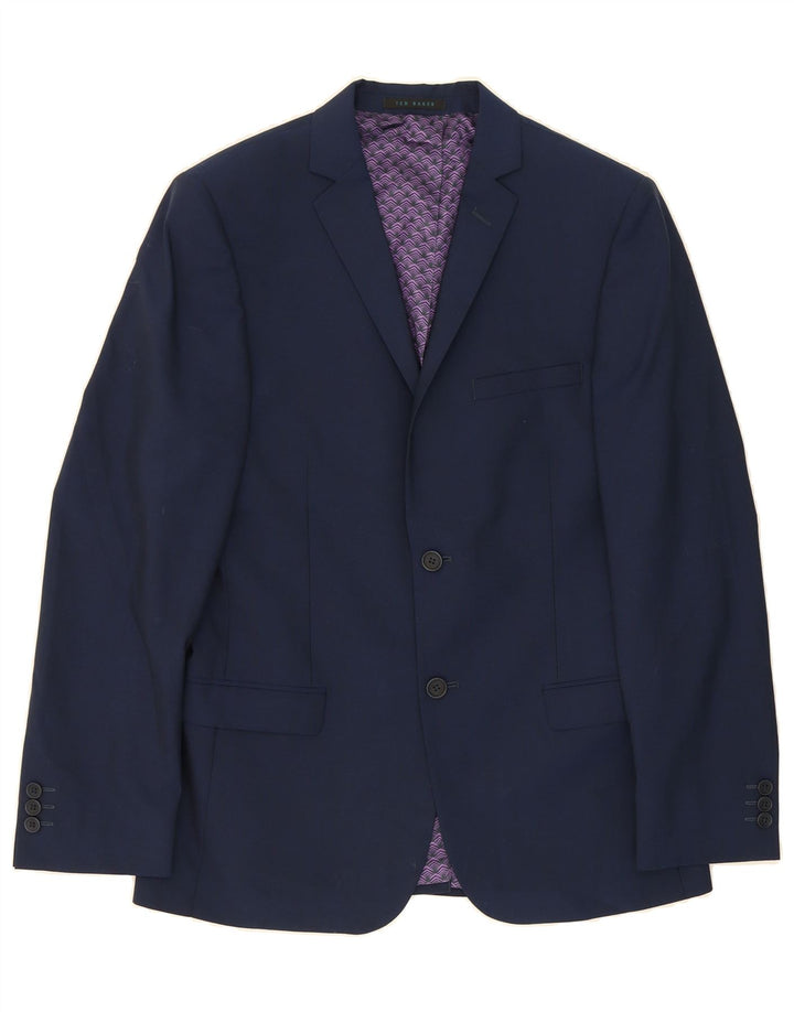 TED BAKER Mens 2 Button Blazer Jacket UK 38 Medium Navy Blue Wool Vintage Ted Baker and Second-Hand Ted Baker from Messina Hembry 
