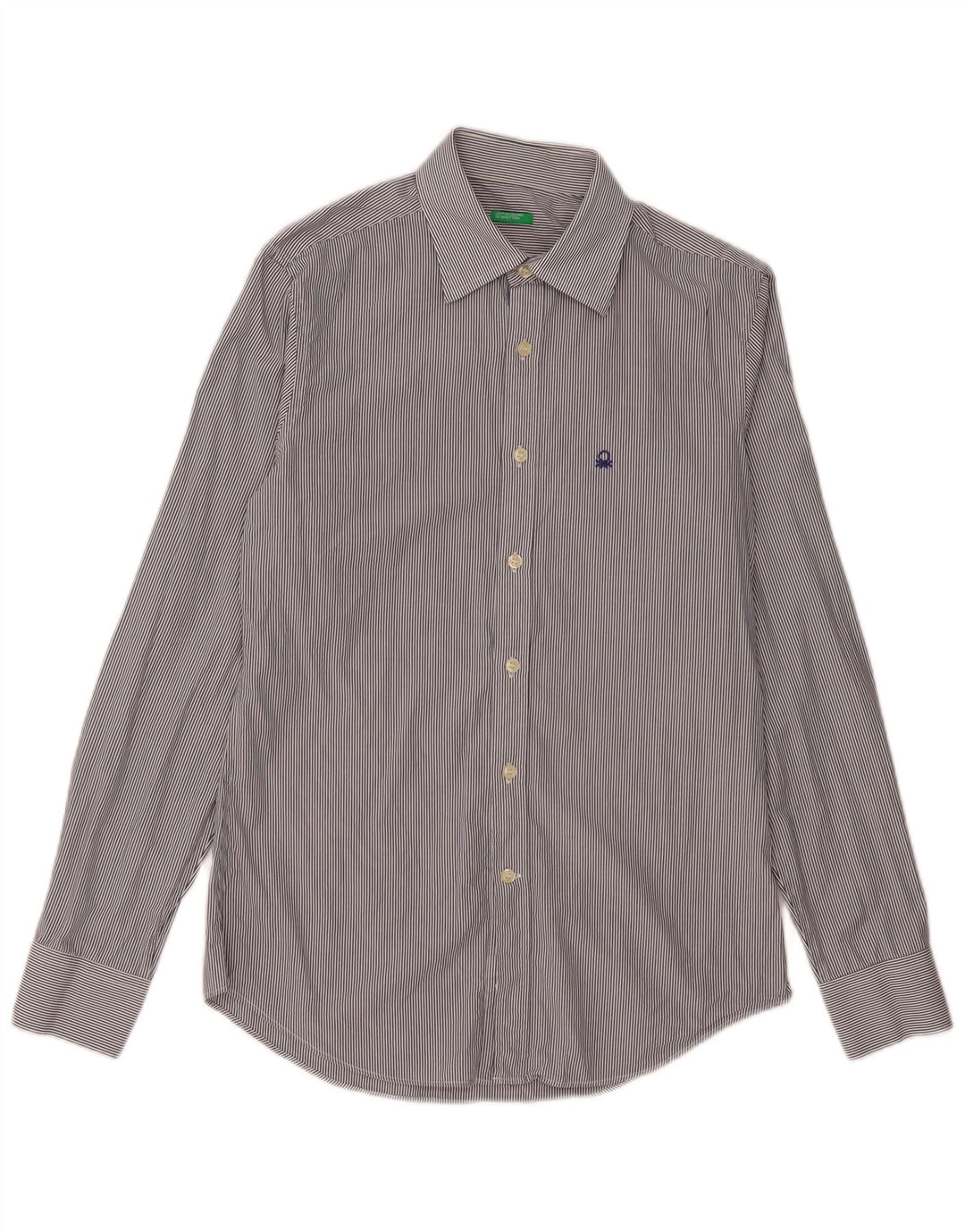 BENETTON Chemise Homme Petite Rayure Bleu Marine