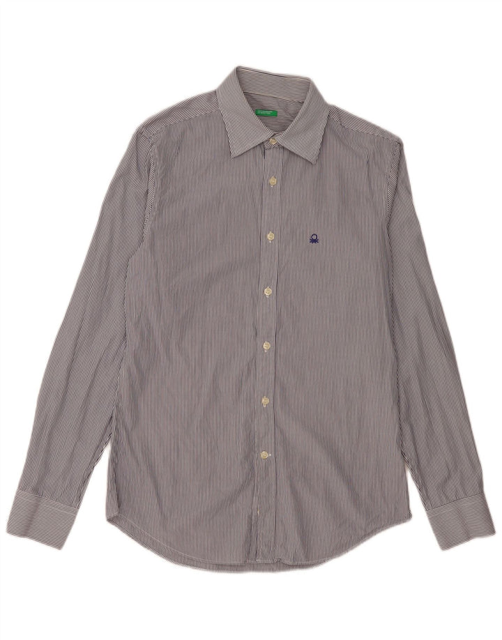BENETTON Chemise Homme Petite Rayure Bleu Marine