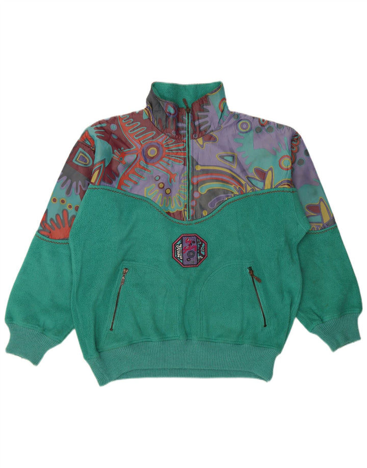 Silvy Pull polaire à col zippé pour homme XL en polyester géométrique vert