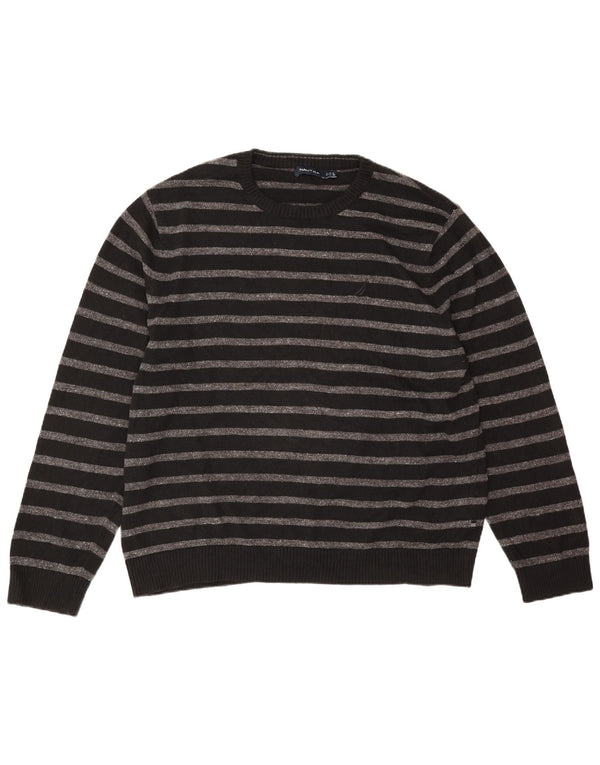 Nautica Pull col rond pour homme 2XL en coton rayé noir