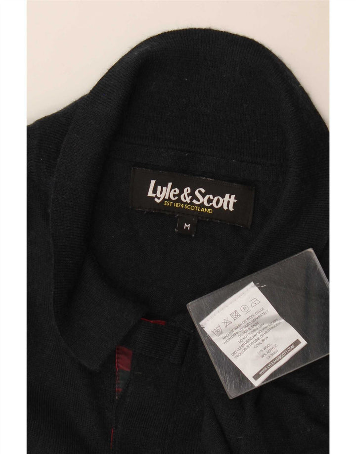 Lyle & Scott Pull à col polo homme en laine à carreaux noir moyen