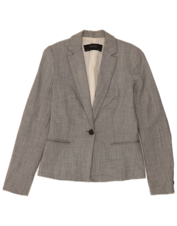 Zara Veste Blazer 1 Bouton Femme UK 6 XS Gris Chevron Polyester