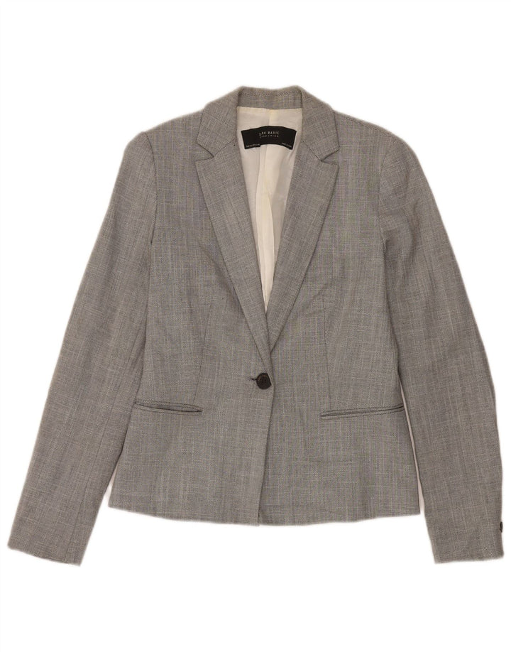 Zara Veste Blazer 1 Bouton Femme UK 6 XS Gris Chevron Polyester