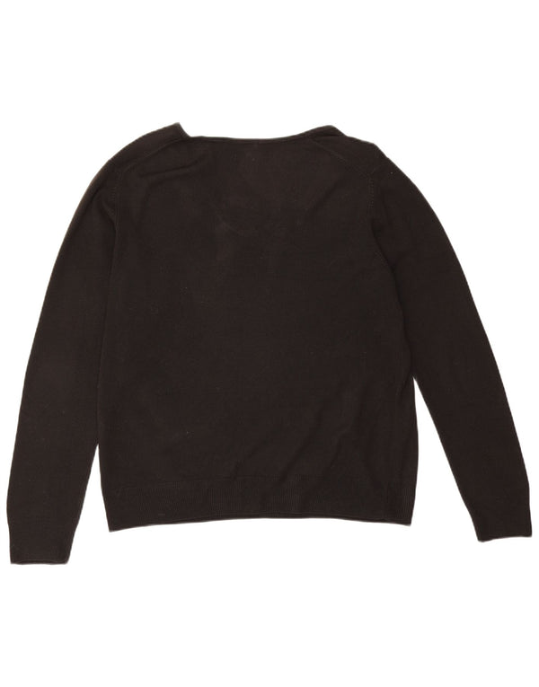 Marks & Spencer Pull col en V pour femme UK 14 Large Acrylique Noir