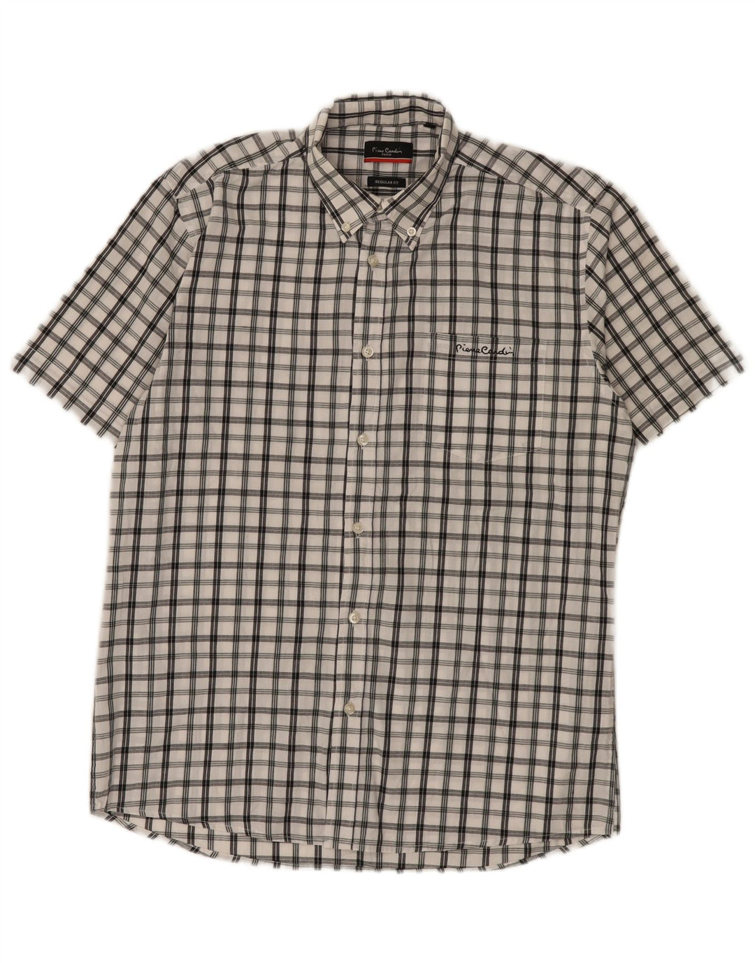 Pierre Cardin Chemise à manches courtes pour homme, coupe régulière, carreaux blancs moyens