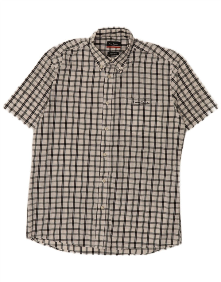 Pierre Cardin Chemise à manches courtes pour homme, coupe régulière, carreaux blancs moyens