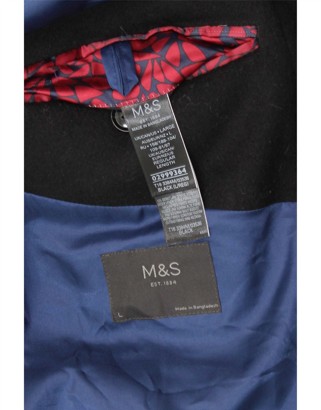 Marks & Spencer Manteau coupe classique pour homme UK 40 Large Noir Classique