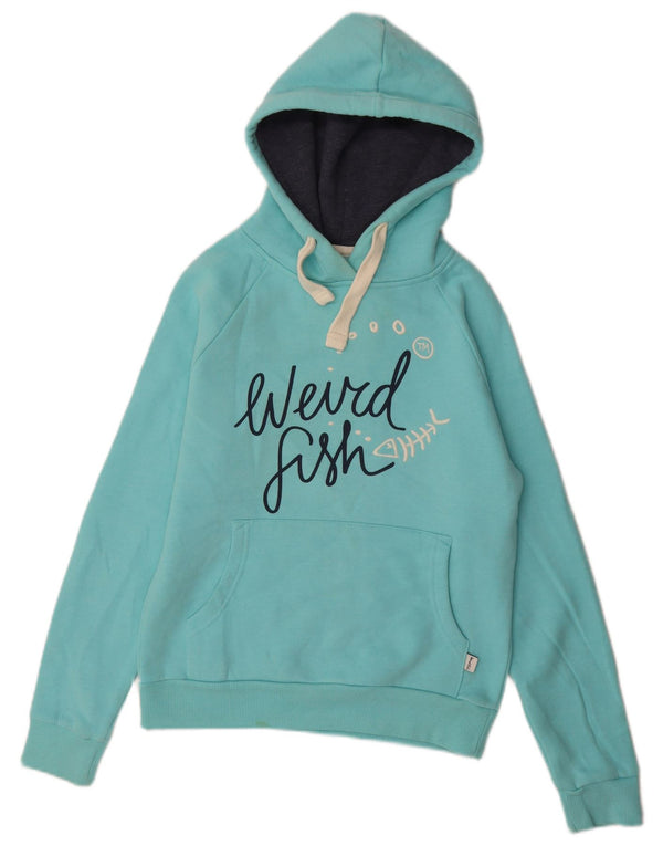 WEIRD FISH Pull à capuche graphique pour femme UK 10 Petit coton turquoise