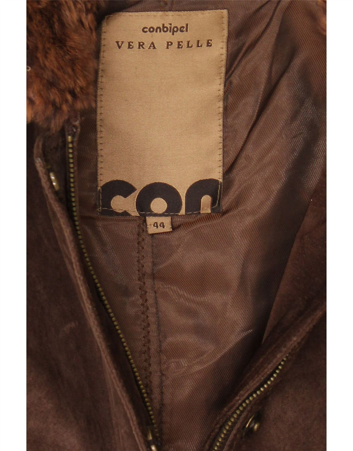 Conbipel Veste coupe-vent à capuche en daim pour femme UK 14 Cuir marron moyen