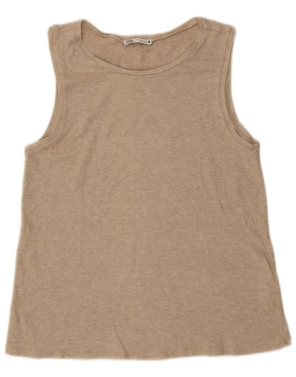Zara Femme Débardeur UK 12 Medium Beige Moucheté Viscose